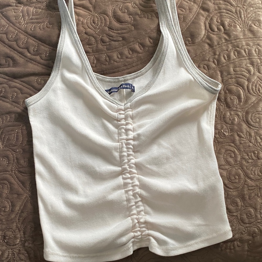 Abercrombie & Fitch Cream Ruched Ribbed Tank